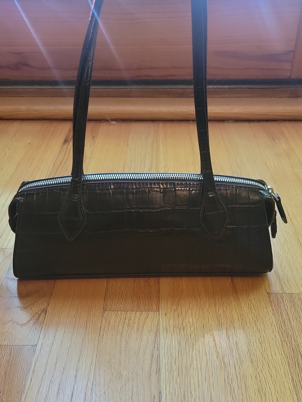 Mango Black Croc-Effect Mini Shoulder Bag